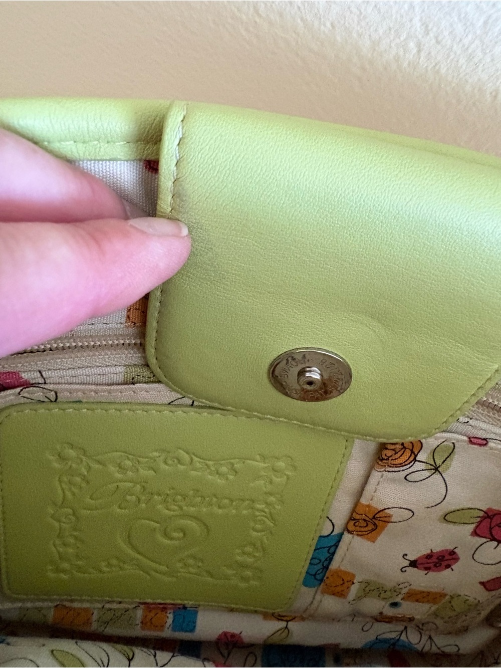 Brighton Straw Shoulder Bag with Lime Green Leather Trim - Picture 4 of 6